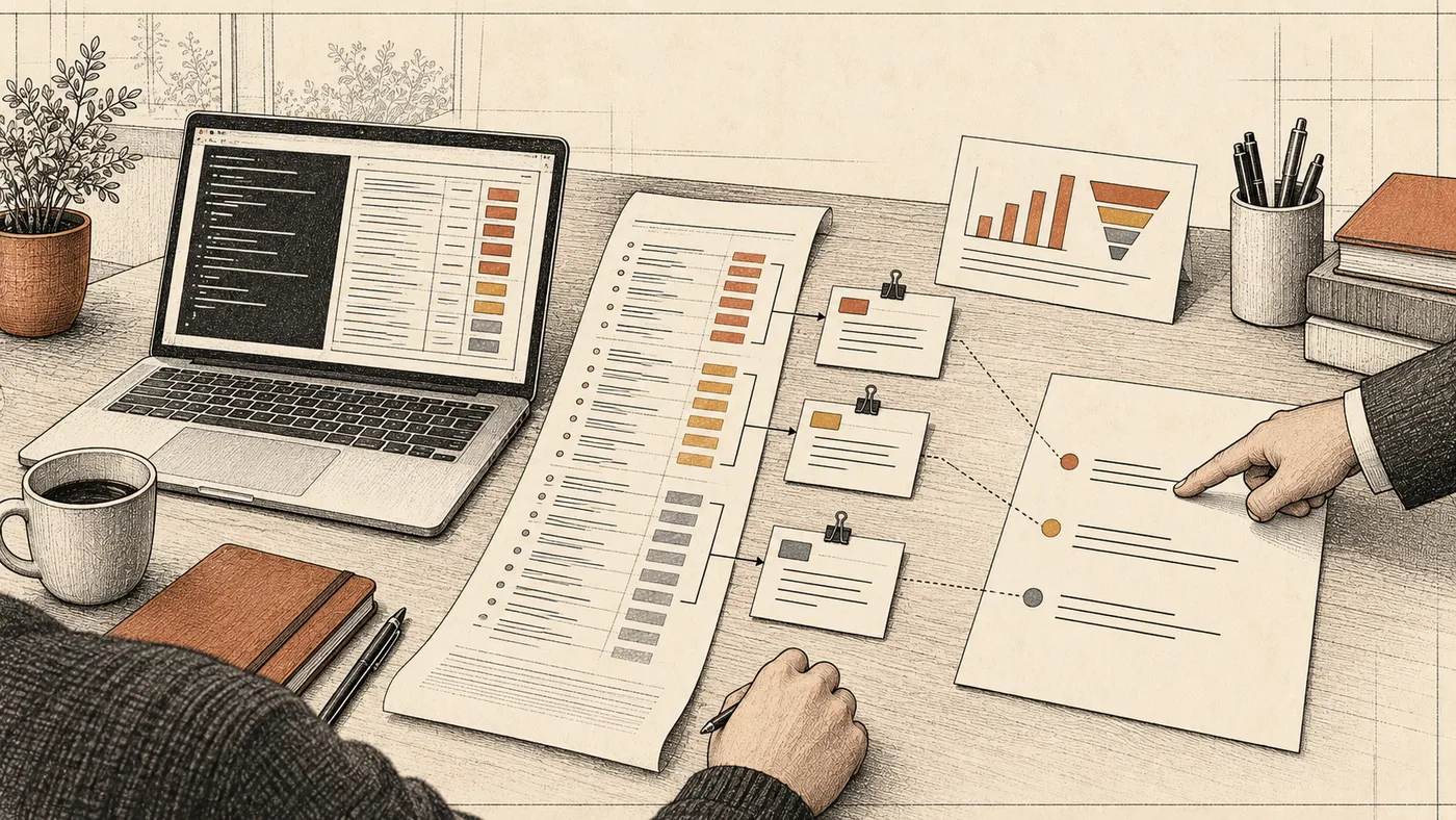 AI sales analytics: a CRM deal export, a funnel calculation, and a weekly report with lost-deal reasons