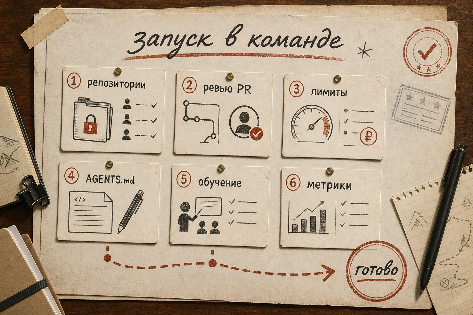Чеклист запуска Codex в команде: репозитории, ревью PR, лимиты, AGENTS.md, обучение и метрики