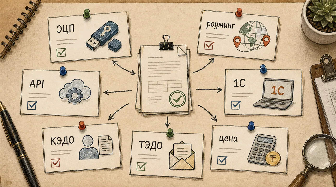 Радиальная проверка критериев ЭДО: ЭЦП, роуминг, 1C, API, КЭДО, ТЭДО и цена