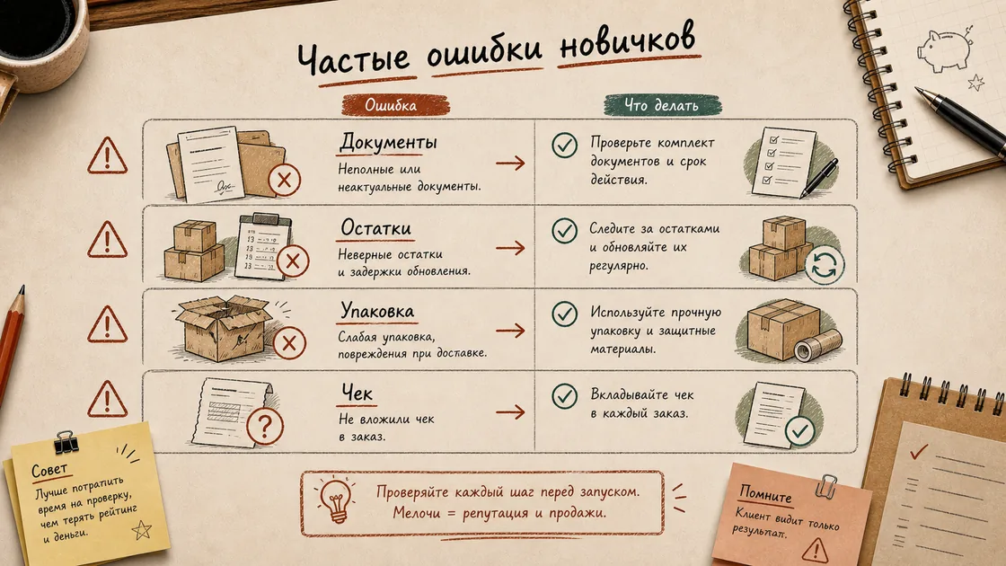 Карта интеграции маркетплейса: заказ продавца, XML-фид остатков, QR-оплата и чек для раздела «Частые ошибки новичков»