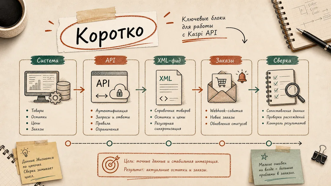 Карта интеграции маркетплейса: заказ продавца, XML-фид остатков, QR-оплата и чек