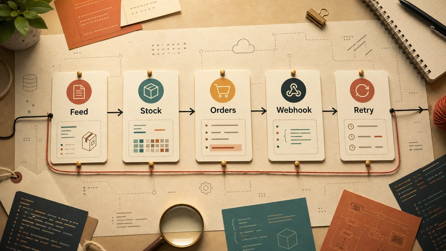 Kaspi API integration diagram: token, orders, products, prices via hourly feed, and Kaspi Pay