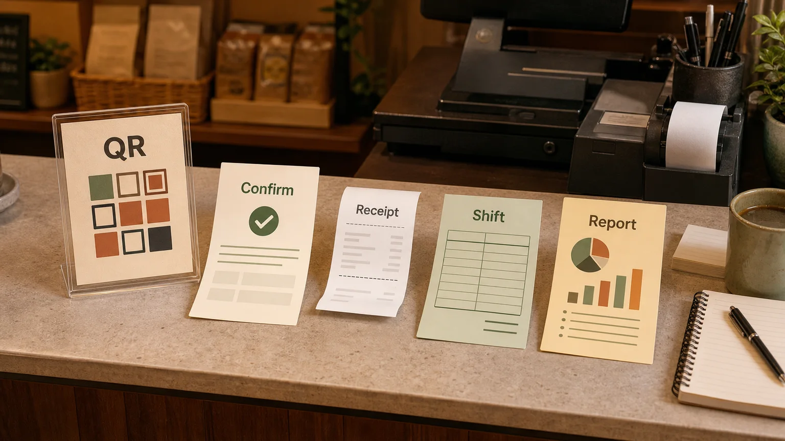 A shop owner accepting a Kaspi QR payment on a mobile phone at checkout