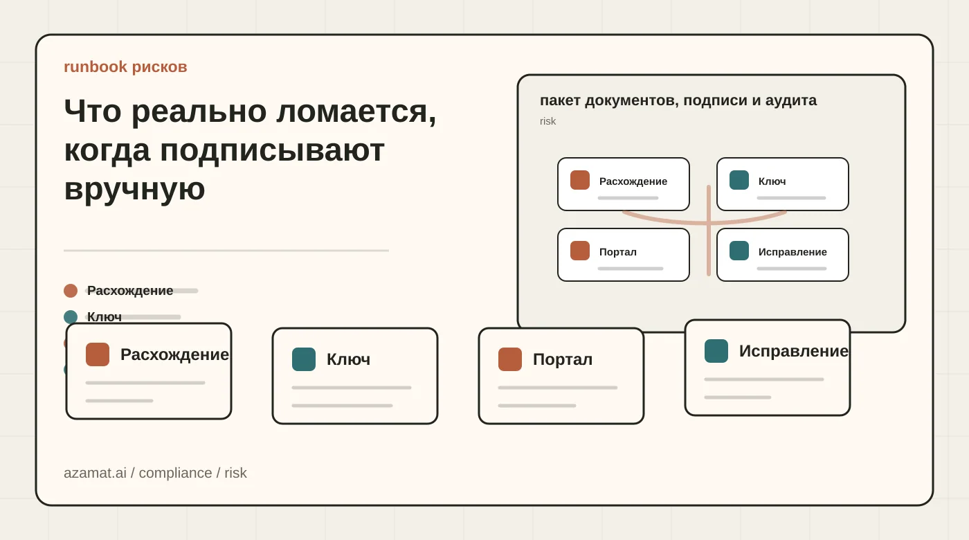 Пакет документов: исходная запись, ЭЦП, статус портала и отметка аудита для раздела «Что реально ломается, когда подписывают вручную»