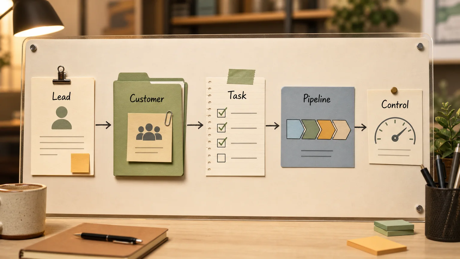 What is a CRM: a customer record, deal pipeline, and connected email and support channels