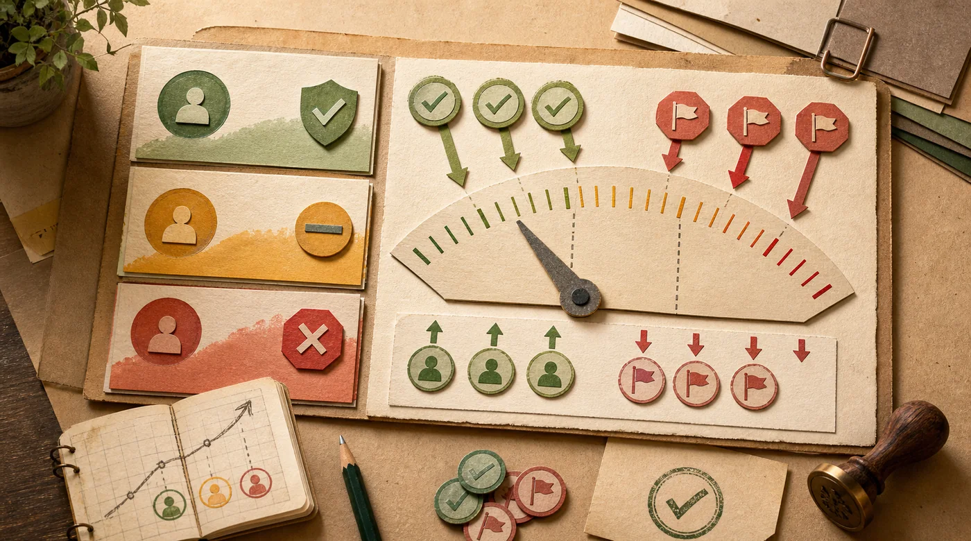 Quality monitoring board with tier cards, report flags, reply checks, and a daily send-limit gauge