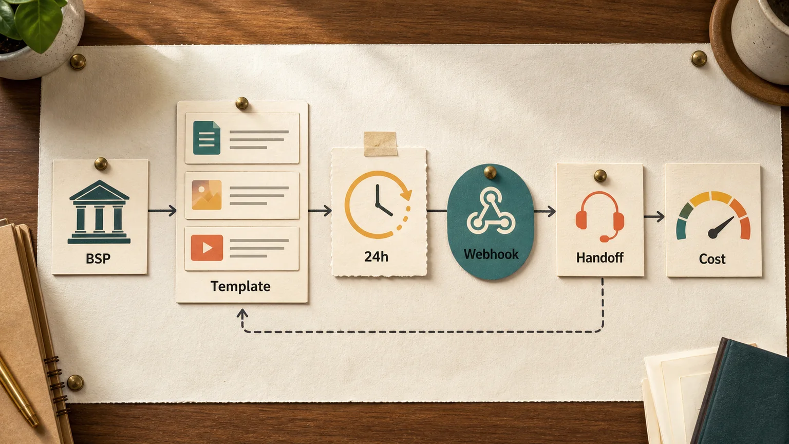 WhatsApp Business API setup flow: BSP, business verification, message templates, pricing categories