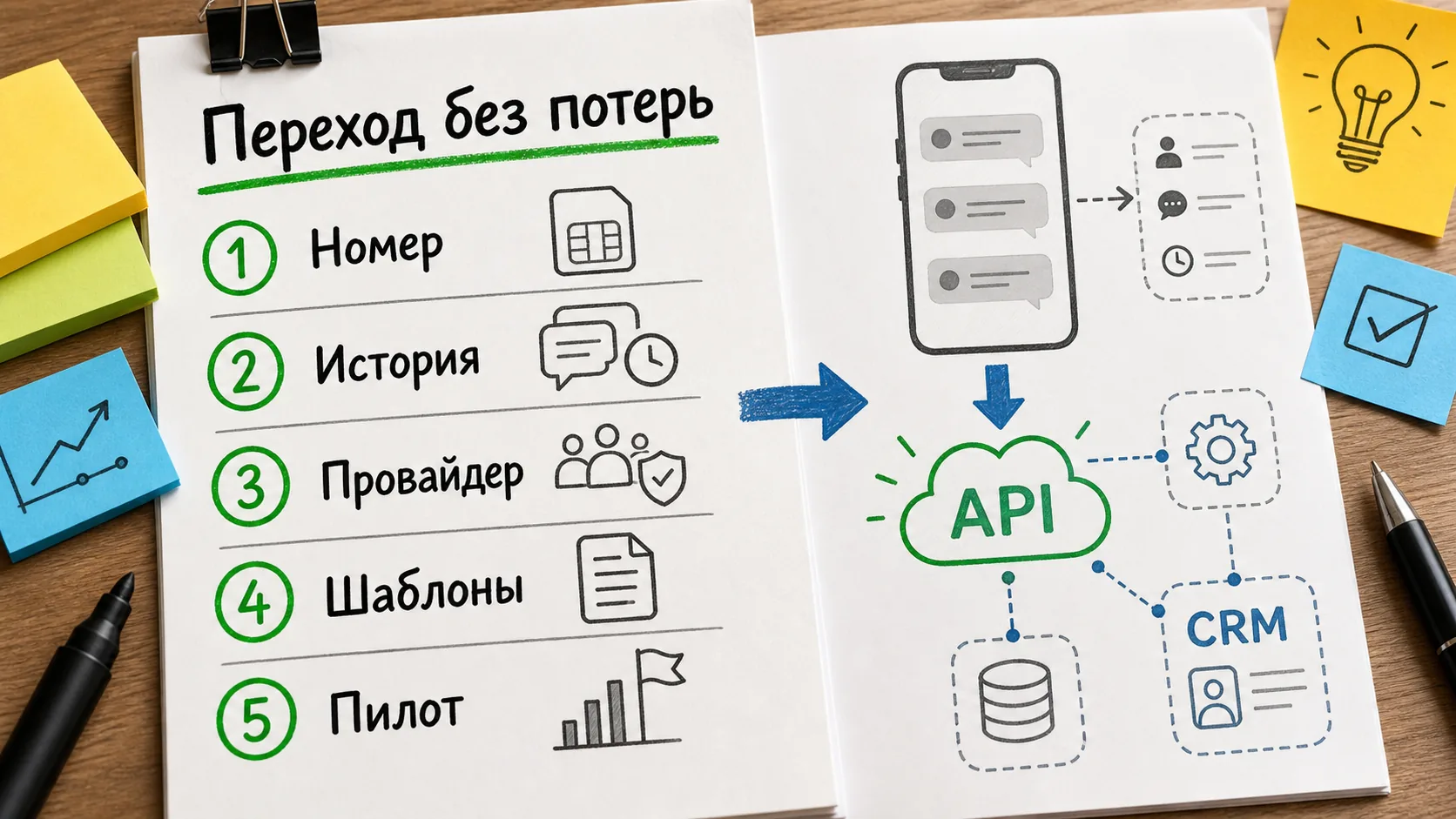 Миграционный чек-лист перехода на API: номер, история переписки, провайдер, шаблоны и пилотный запуск