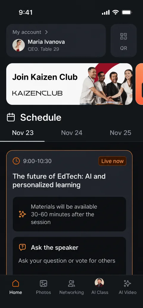 Kaizen Club Telegram Mini-App: schedule and profile