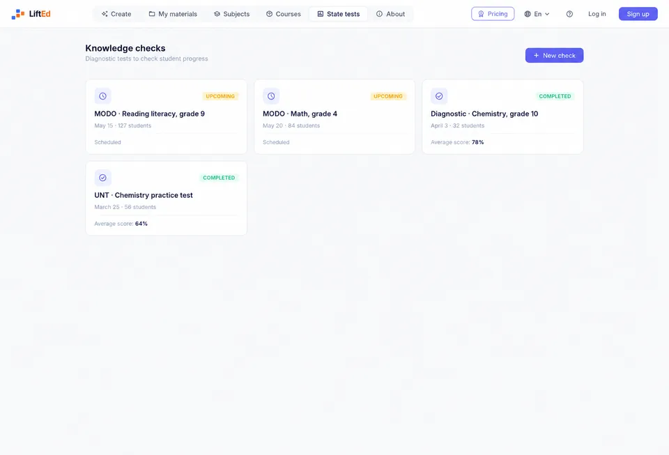 LiftEd: knowledge assessment analytics