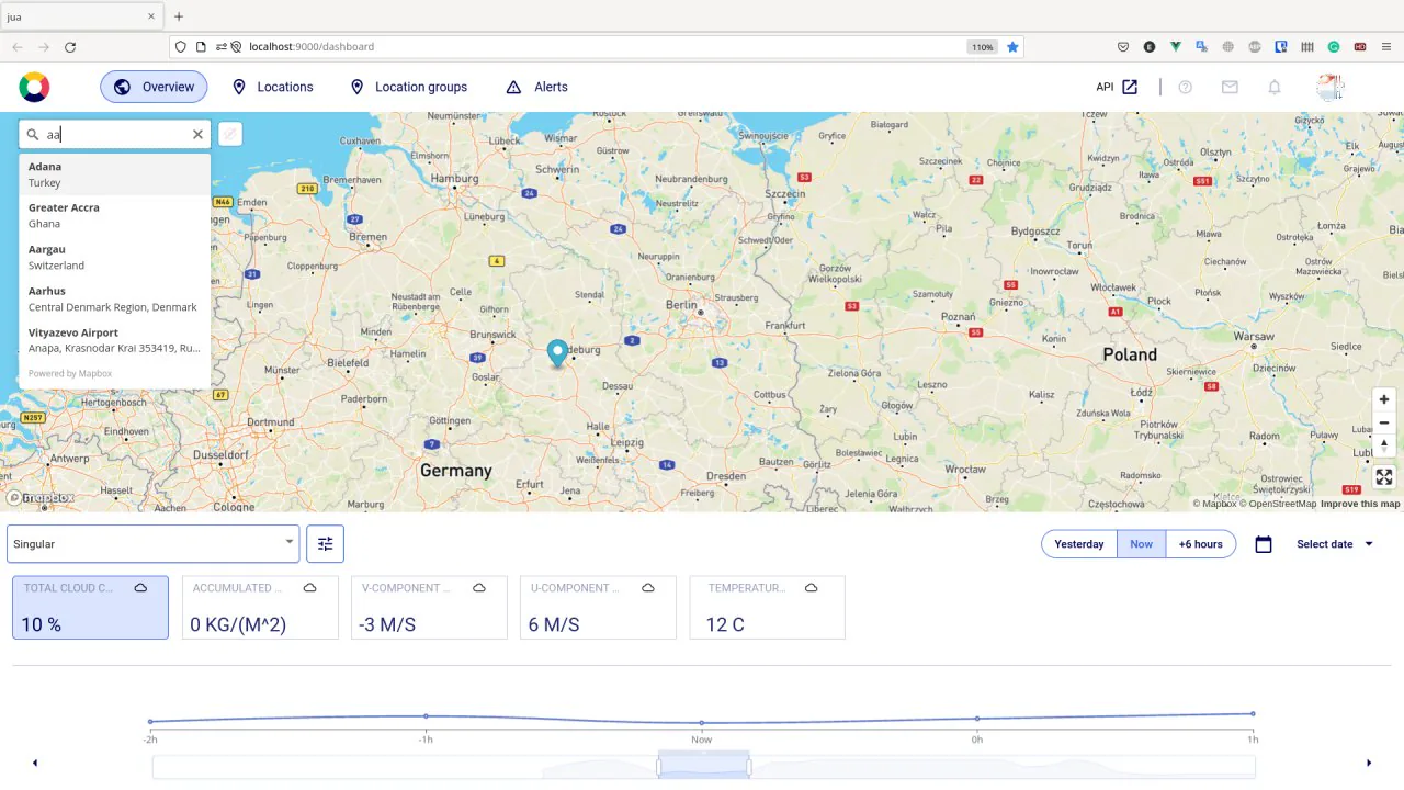 Поиск по карте и обзор прогноза в jua.ai