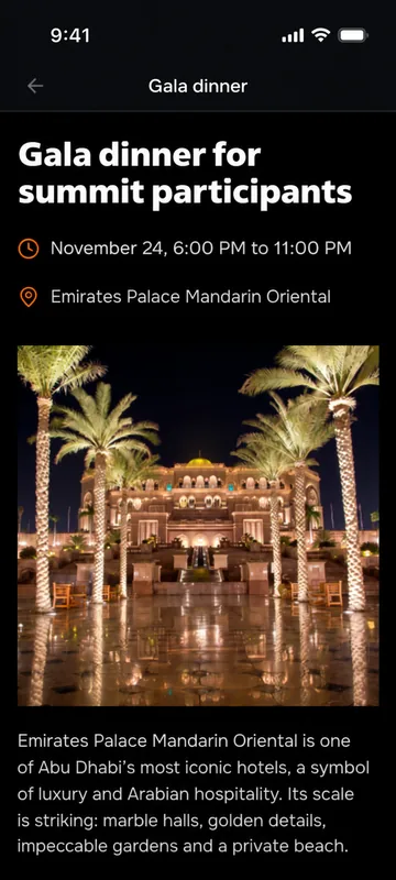 Gala dinner: seating and details