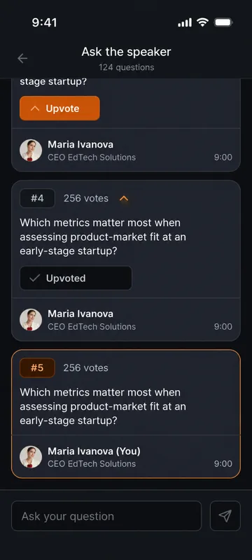 Live questions to the speaker inside the mini-app